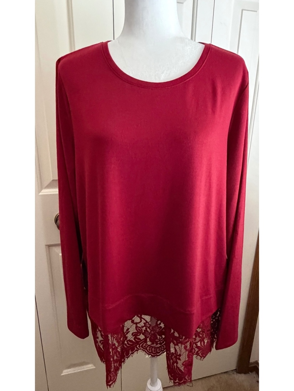 Simply Vera Vera Wang Lace Hem Sweatshirt Top Wine Red XXL NWT